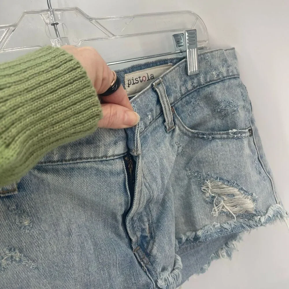 Pistola Women's Low Rise Distressed Raw Frayed Hem Denim Shorts Light Wash Size